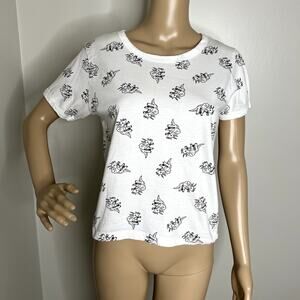 White Crewneck Dinosaur Patterned Short Sleeve Tee